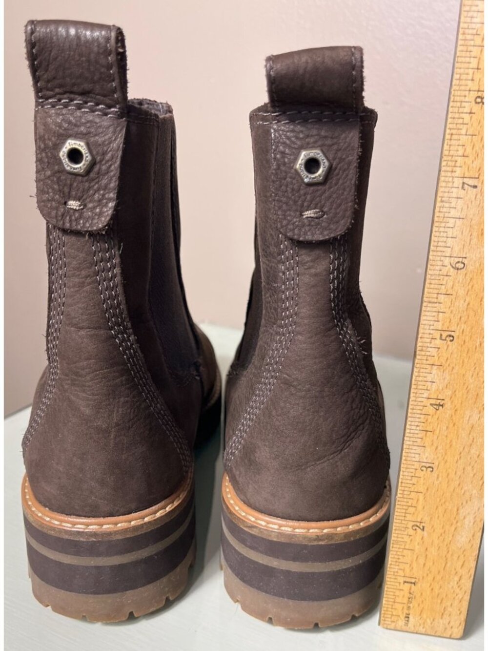 Timberland Courmayeur Valley Boots Chelsea Brown Lug Chunky Sole Rugged Wom 9.5 - Picture 4 of 11